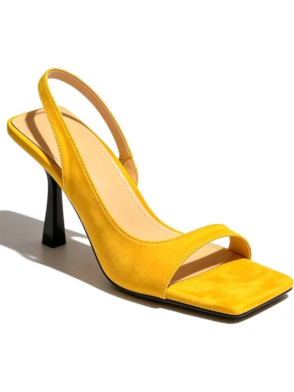 Women's Yellow Slingback Stiletto Sandals Slip On Open Square Toe High Kitten